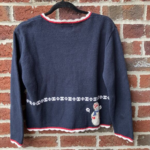 Christopher & Banks Hand Knitted Snowman Cardigan Sweater Size Small - Picture 2 of 4